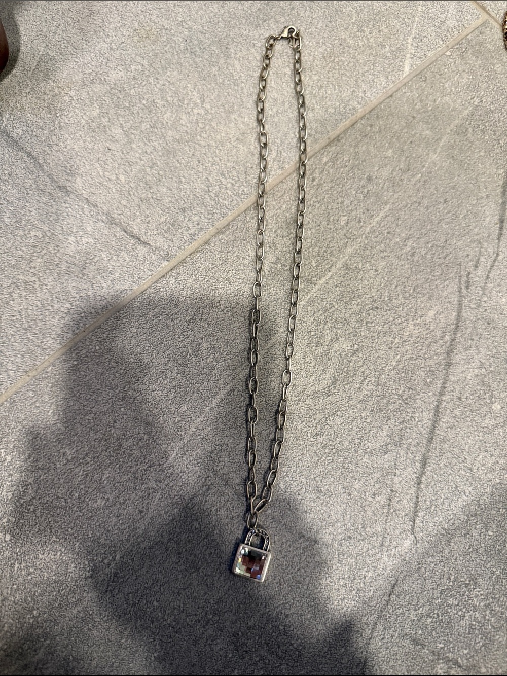 Touchstone Crystal Silver-Tone Padlock Necklace with Crystal Accent